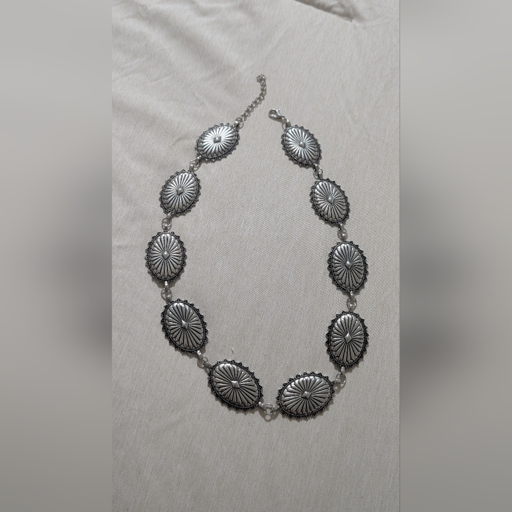 Western Concho Chic Silver Oval Necklace